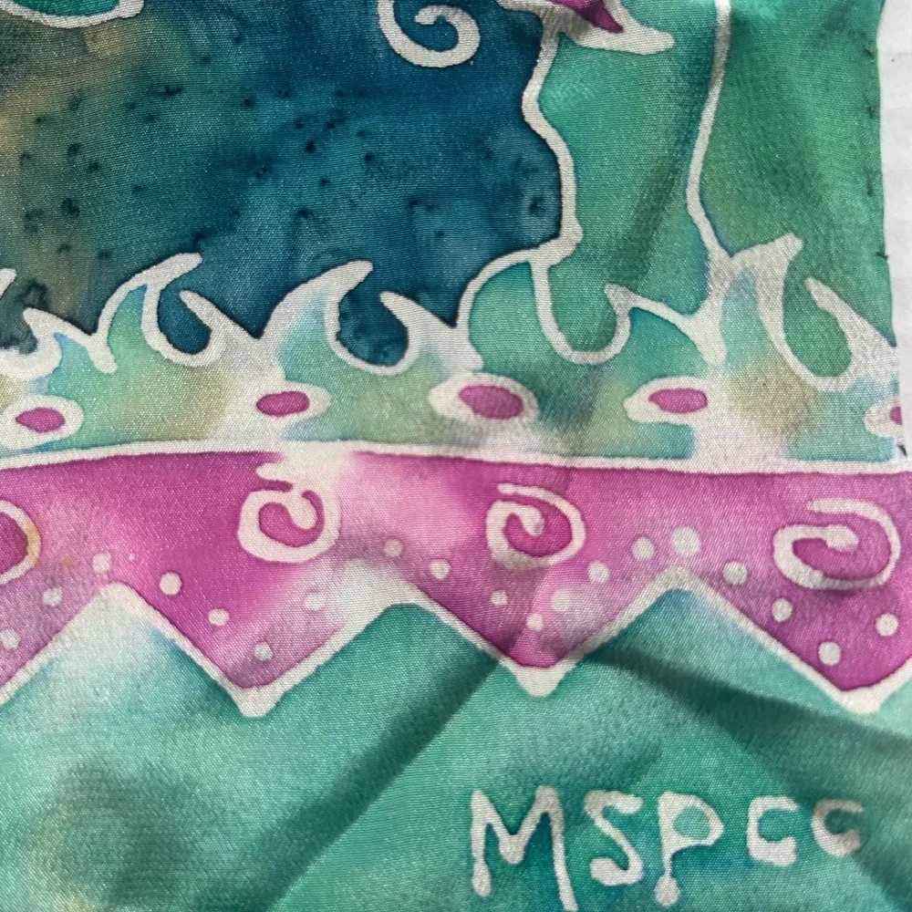 MSPCC Elegant multicoloured Silk The dye Scarf 10”x 25”. - Picture 3 of 6